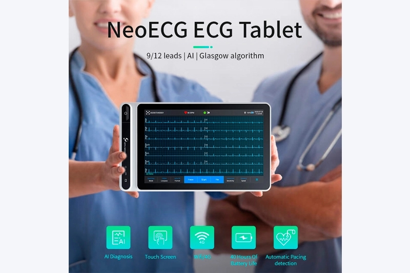 Tablet ECG Machine S120 Smart Portable 12-Lead Cardiac Monitor with Bluetooth Printer Artificial Intelligence Analysis Diagnosis and Touch Screen