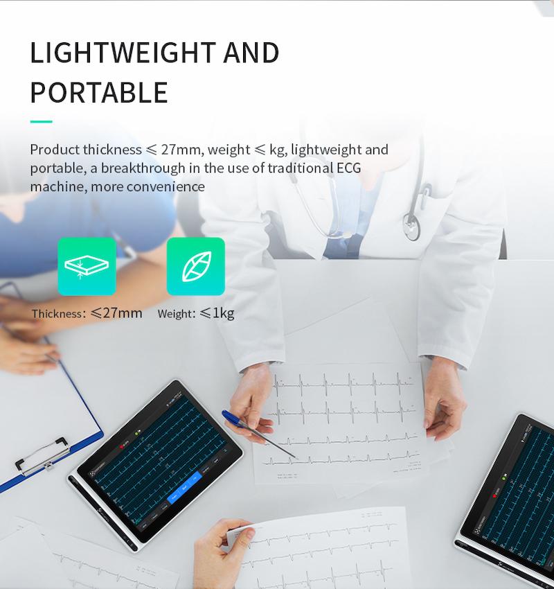 Tablet ECG Machine S120 Smart Portable 12-Lead Cardiac Monitor with Bluetooth Printer Artificial Intelligence Analysis Diagnosis and Touch Screen