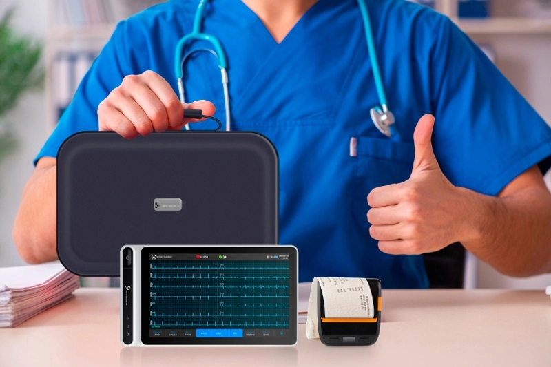 Tablet ECG Machine S120 Smart Portable 12-Lead Cardiac Monitor with Bluetooth Printer Artificial Intelligence Analysis Diagnosis and Touch Screen