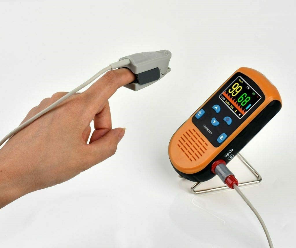 Rechargeable Pulse Oximeter - Adult Finger Spot-Checking - Adjustable Alarm for Pulse Rate and SpO2 Levels - Carry Case, AC Adapter Included