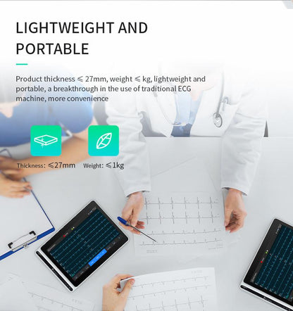 Tablet ECG Machine S120 Smart Portable 12-Lead Cardiac Monitor with Bluetooth Printer Artificial Intelligence Analysis Diagnosis and Touch Screen