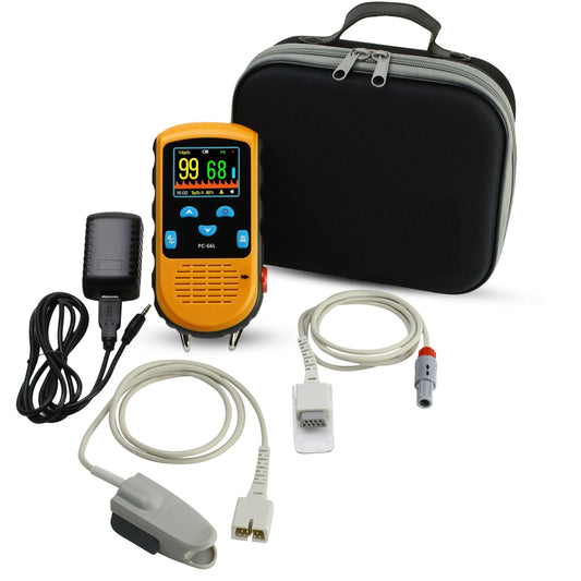 Rechargeable Pulse Oximeter - Adult Finger Spot-Checking - Adjustable Alarm for Pulse Rate and SpO2 Levels - Carry Case, AC Adapter Included