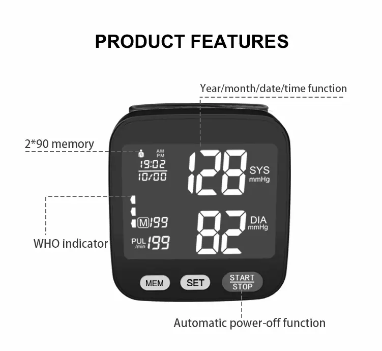 Digital Bp Machine Meter Wrist Type Digital Smart Automatic Sphygmomanometer