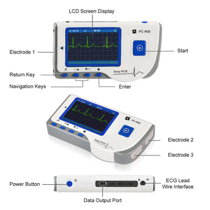 Portable EKG Machine Handheld Heart Rate Monitor ECG Sensor PC-80B