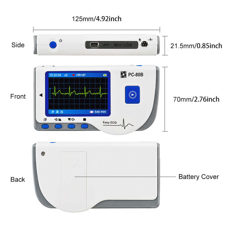 Portable EKG Machine Handheld Heart Rate Monitor ECG Sensor PC-80B